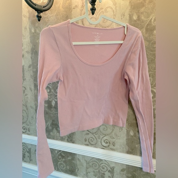 Ultra Flirt Pink Ribbed Crop Blouse - Picture 1 of 3